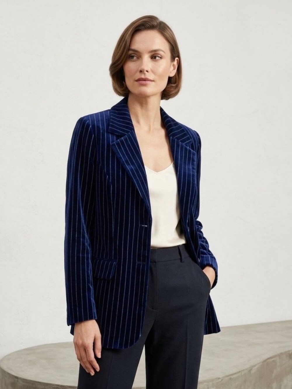 Velvet Pinstripe Blazer Archive Designer Vintage Katharine Hamnett Active London